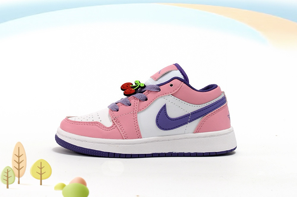 Youth Running Weapon Air Jordan 1 Pink/White/Purple Shoes 0696